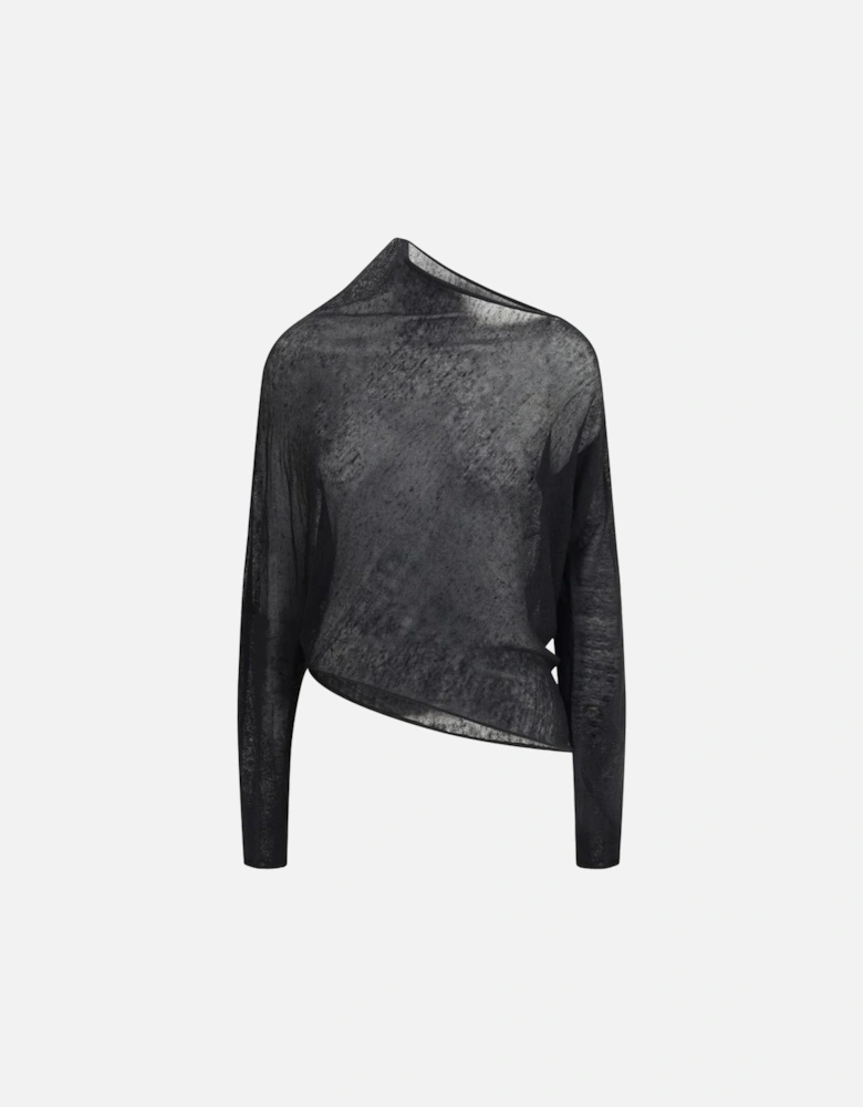 Asymmetrical Cowl Neck Semi-Sheer Sweater Women - Black