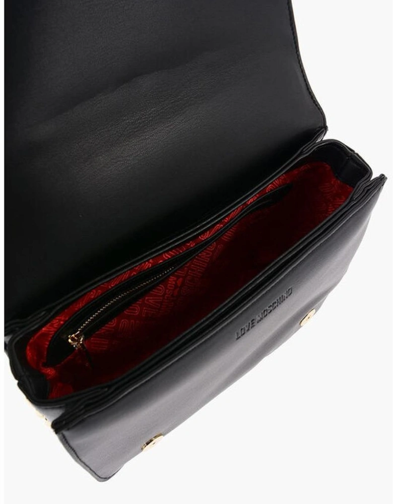 Logo Embellished Eco-Leather Shoulder Bag Women - Black