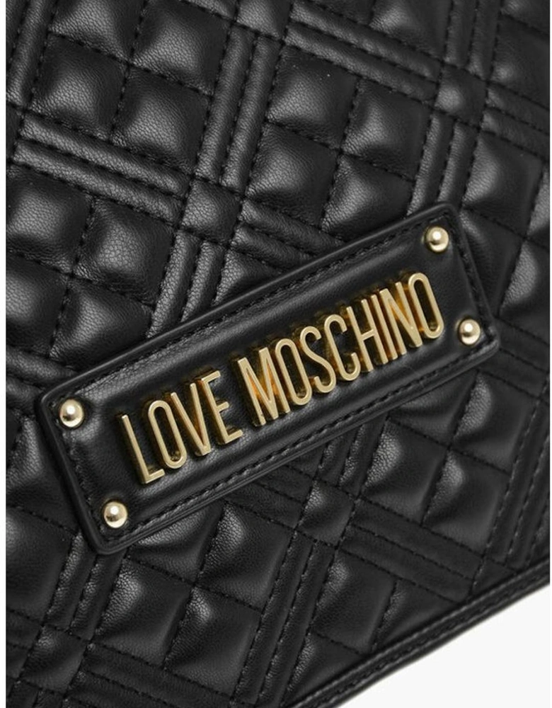Logo Embellished Eco-Leather Shoulder Bag Women - Black