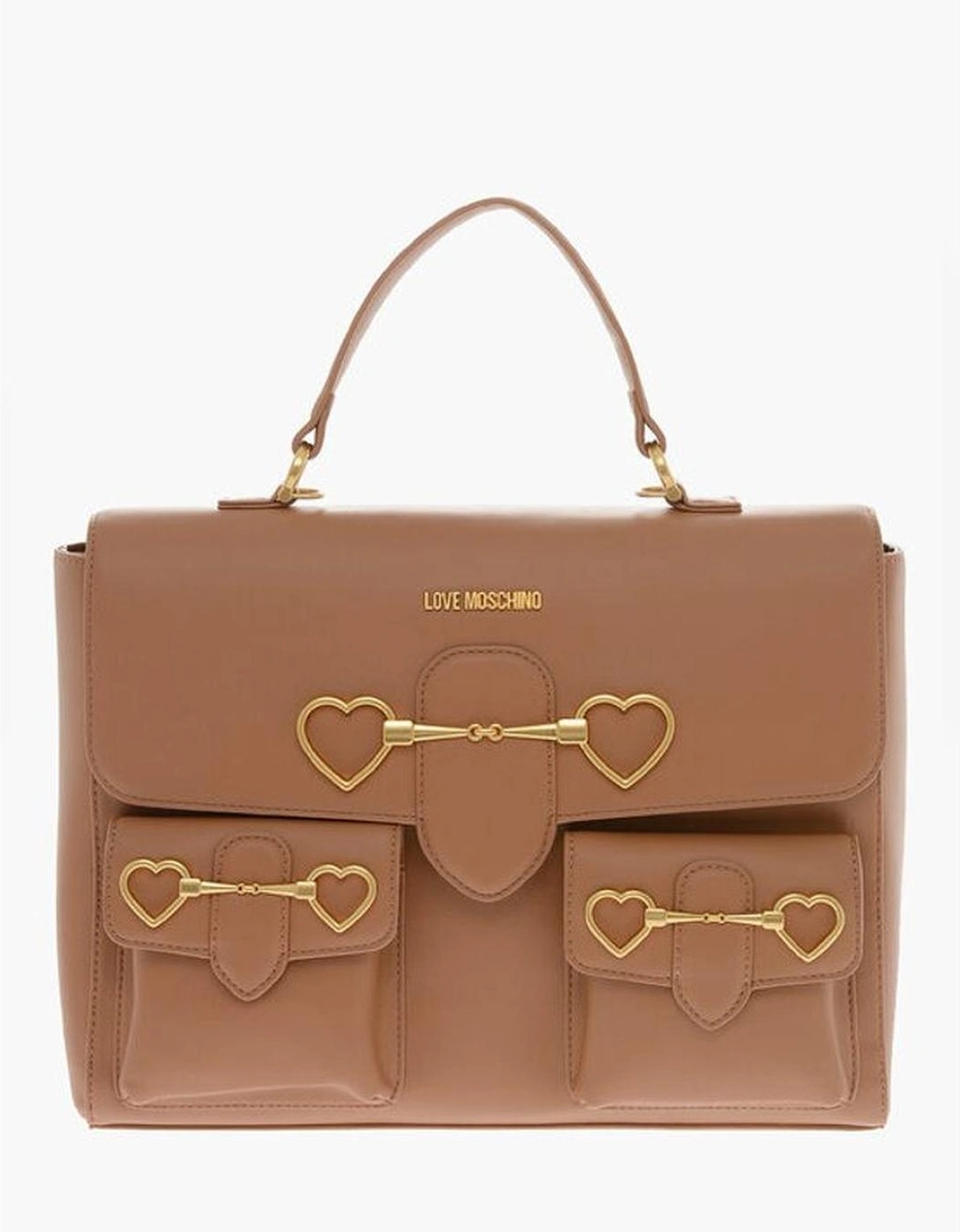 Metal Logo Solid Handbag with Removable Strap Women - Brown Tote Bags, 6 of 5
