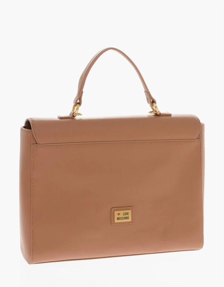 Metal Logo Solid Handbag with Removable Strap Women - Brown Tote Bags