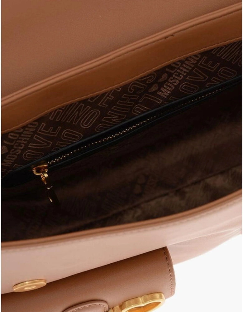 Metal Logo Solid Handbag with Removable Strap Women - Brown Tote Bags