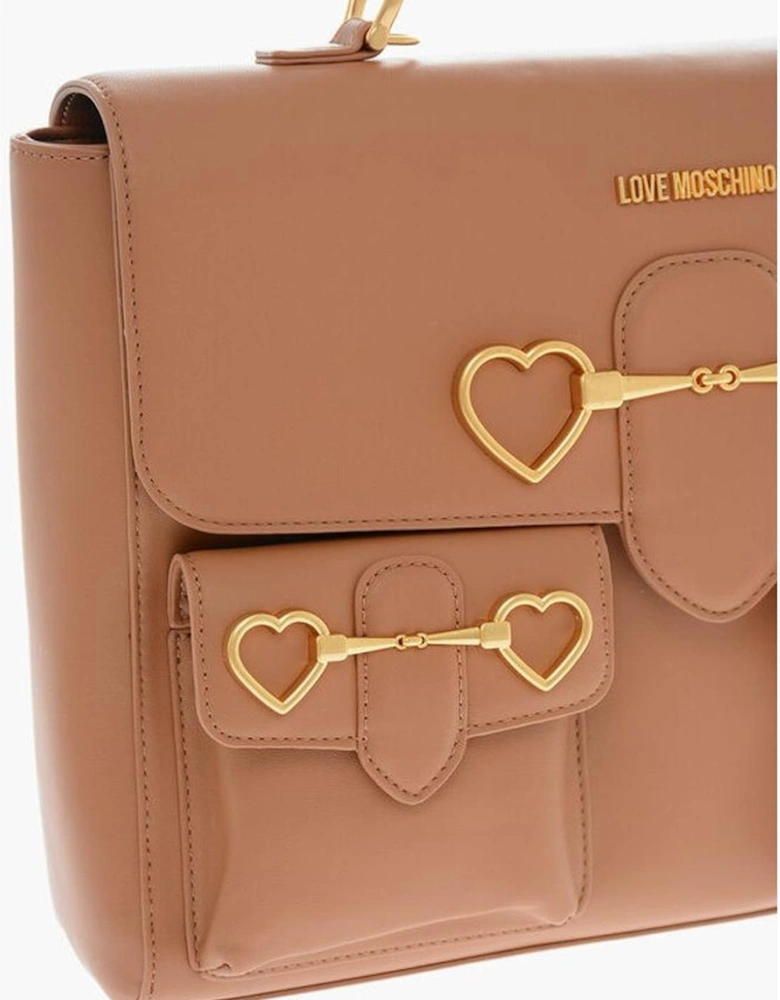 Metal Logo Solid Handbag with Removable Strap Women - Brown Tote Bags