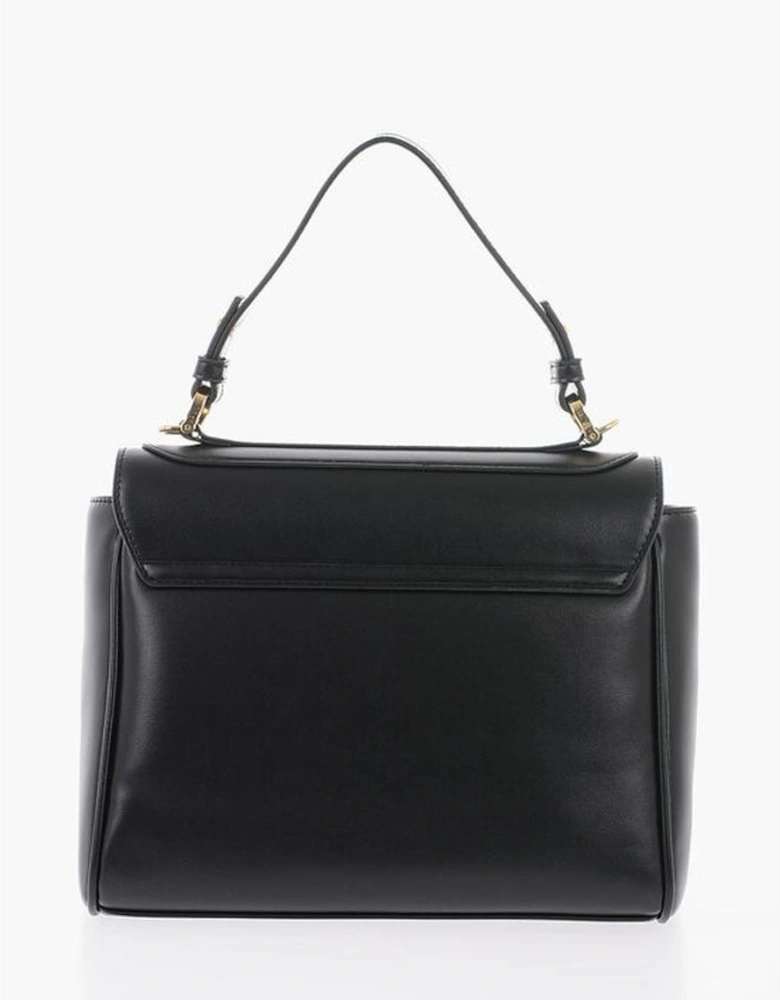 Logo Metal Snap Button Eco-leather Handbag Women - Black Shoulder Bags