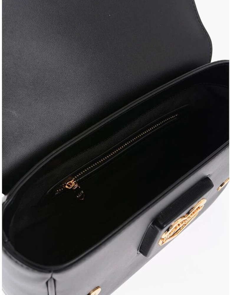 Logo Metal Snap Button Eco-leather Handbag Women - Black Shoulder Bags