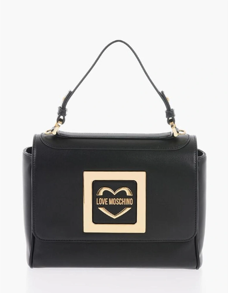 Logo Metal Snap Button Eco-leather Handbag Women - Black Shoulder Bags