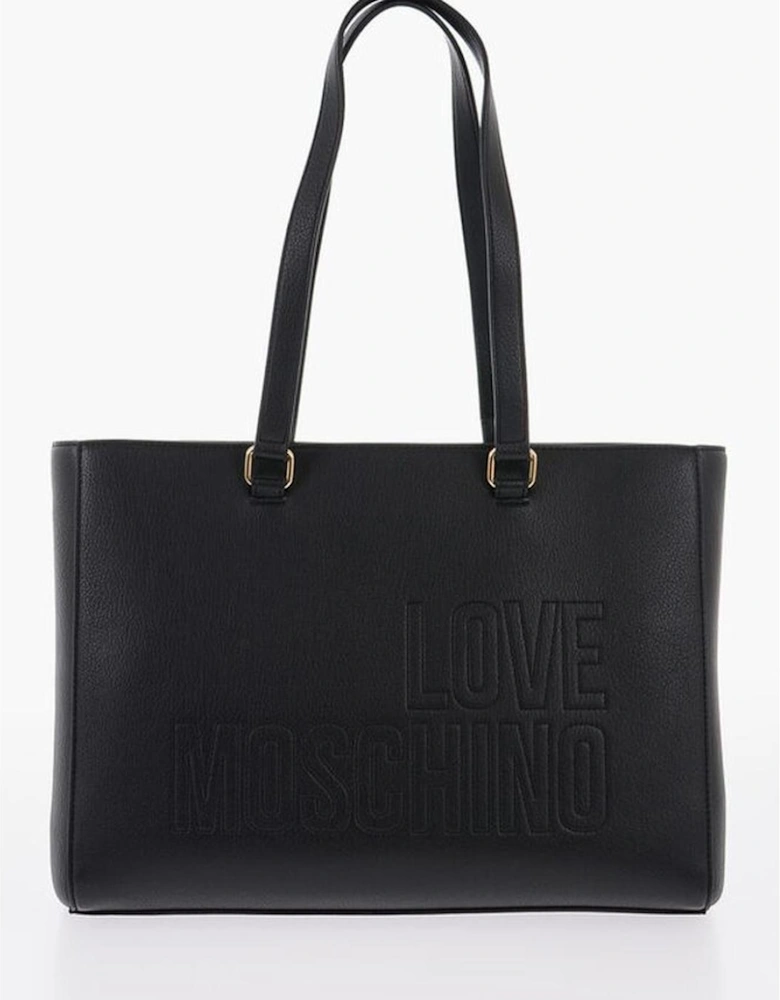 Metal Logo Solid Shoulder Bag with Double Handle Women - Black Tote