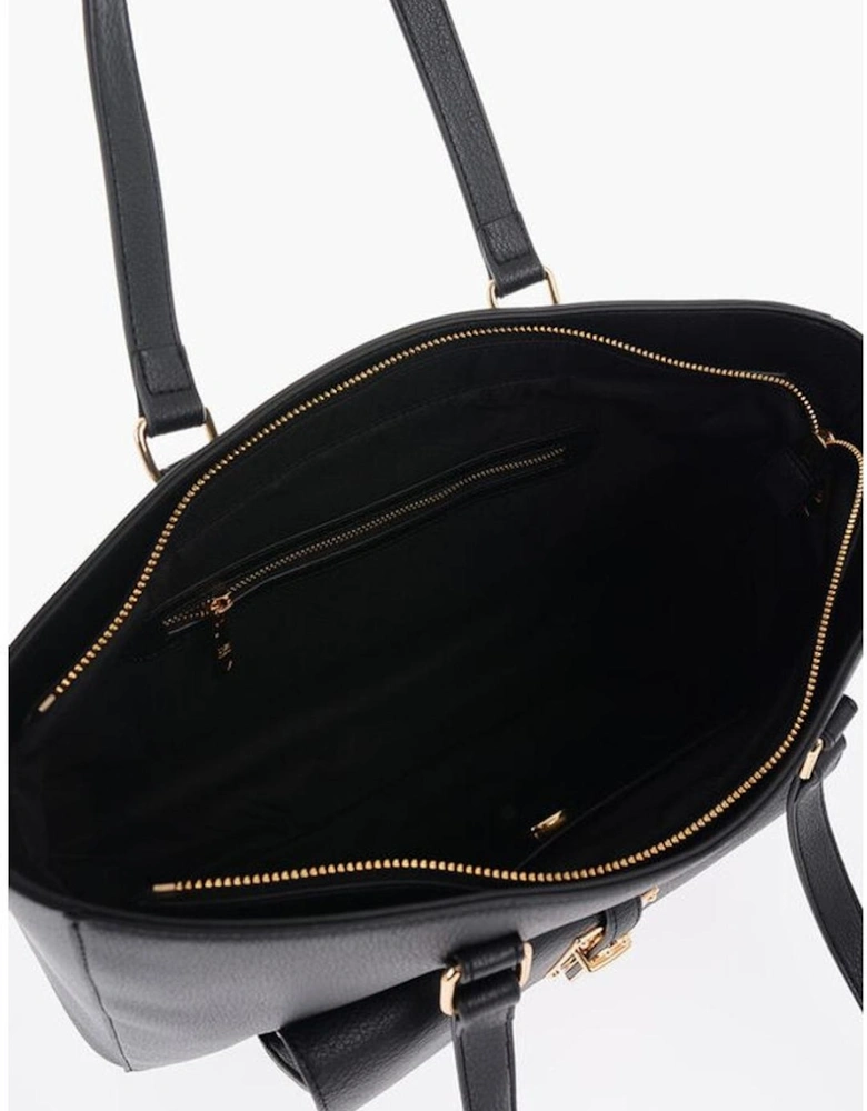 Metal Logo Solid Shoulder Bag with Double Handle Women - Black Tote