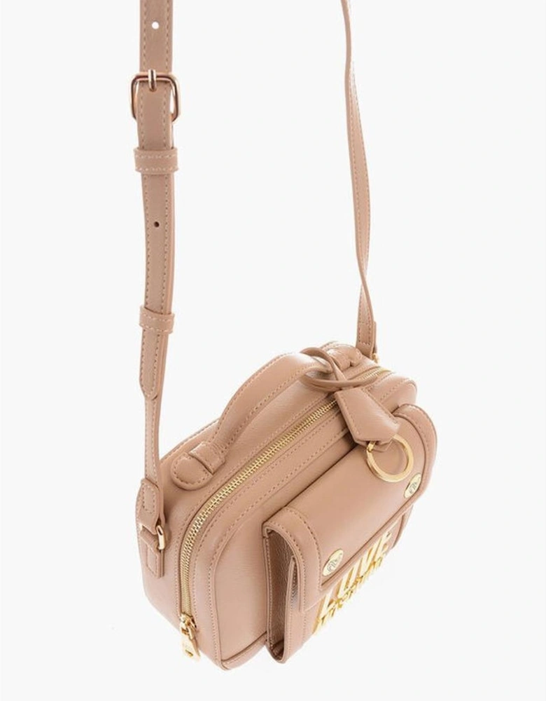 Logo Snap Button Eco-Leather Shoulder Bag Women - Beige Tote Bags