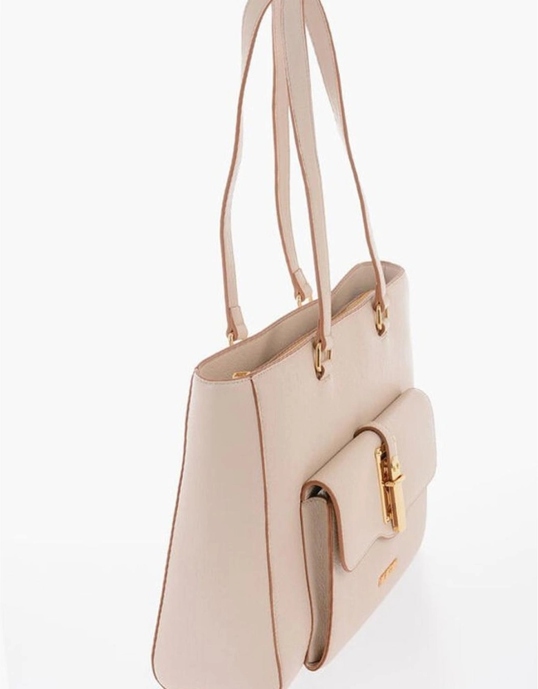 Logo Solid Metal Shoulder Bag Women - Beige