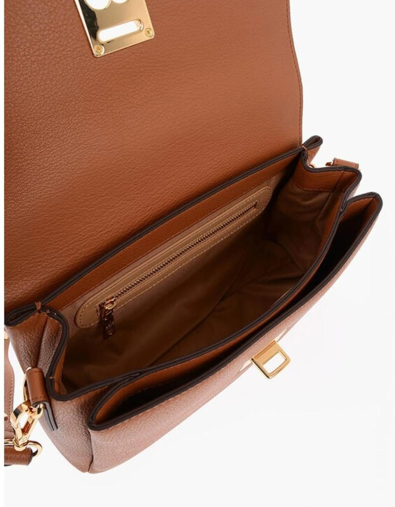 Logo Metal Shoulder Bag with Adjustable Strap Women - Brown