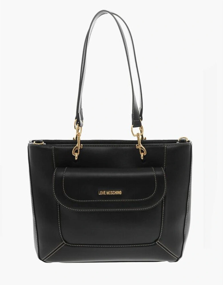 Eco-leather Shoulder Bag with Adjustable Strap Women - Black