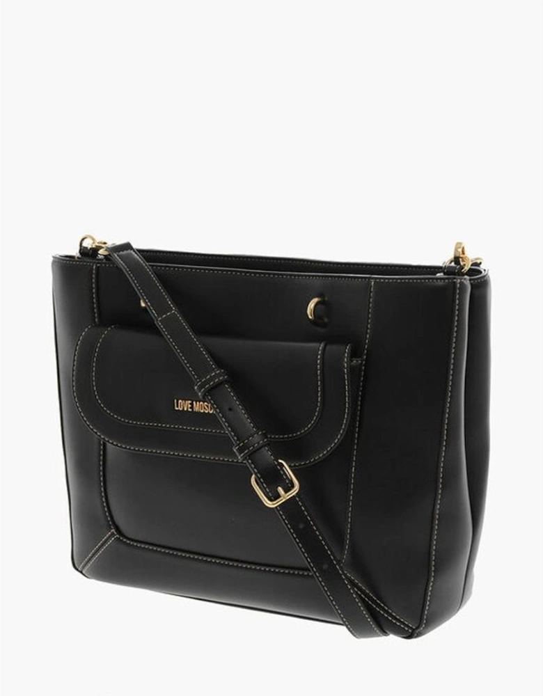 Eco-leather Shoulder Bag with Adjustable Strap Women - Black