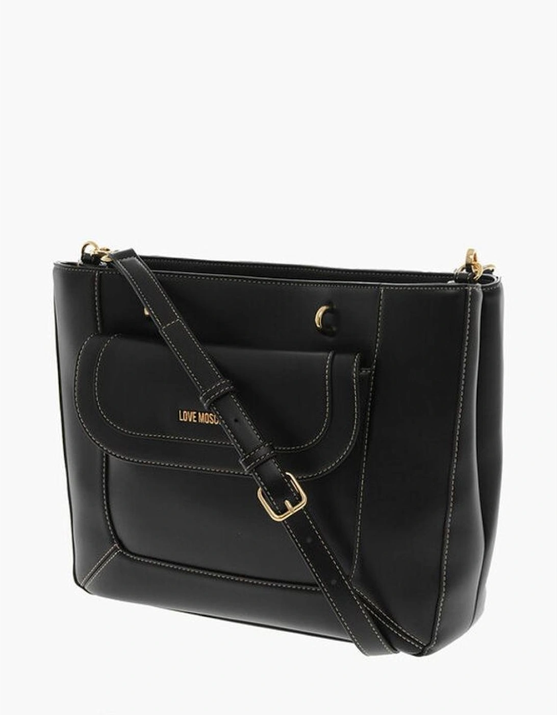 Eco-leather Shoulder Bag with Adjustable Strap Women - Black