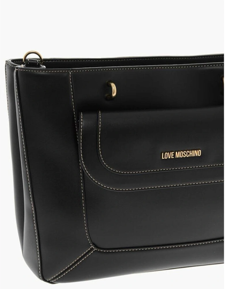 Eco-leather Shoulder Bag with Adjustable Strap Women - Black