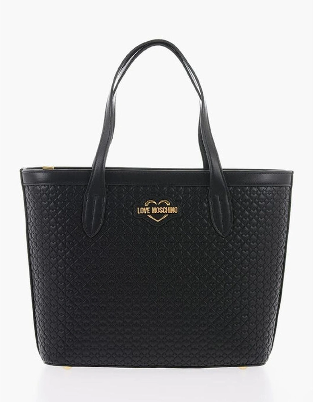 Metal Logo Double Handle Handbag with Studded Bottom Women - Black, 6 of 5