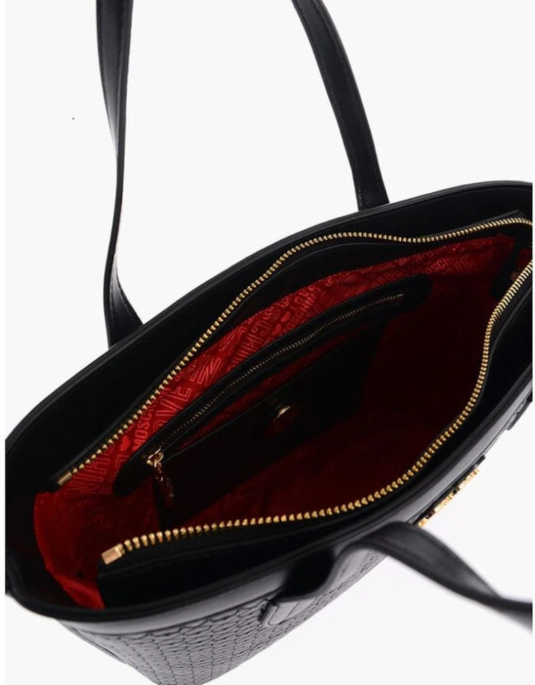 Metal Logo Double Handle Handbag with Studded Bottom Women - Black