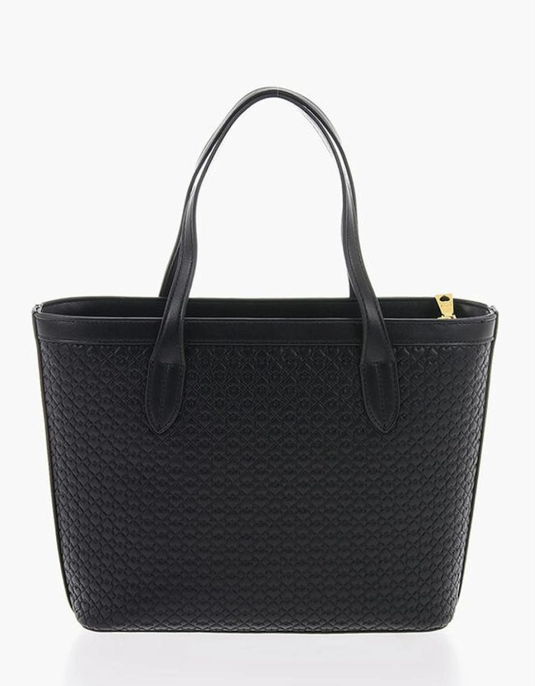 Metal Logo Double Handle Handbag with Studded Bottom Women - Black