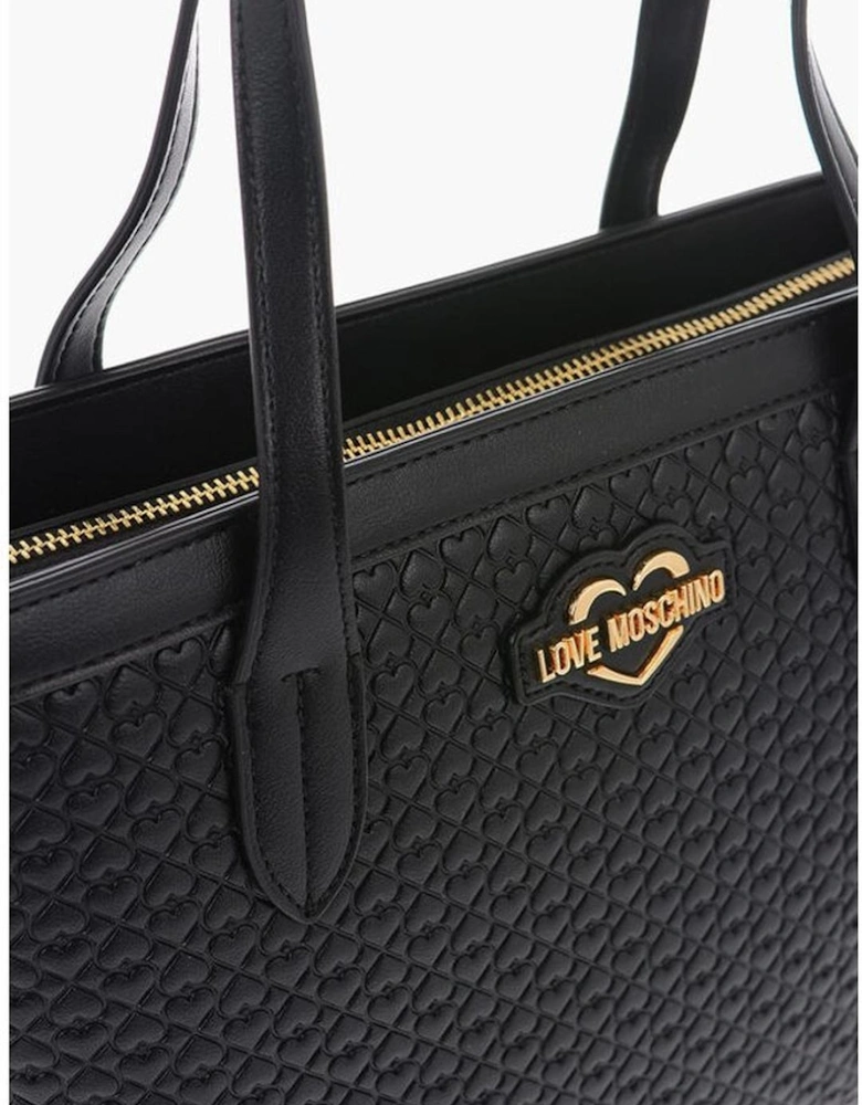 Metal Logo Double Handle Handbag with Studded Bottom Women - Black