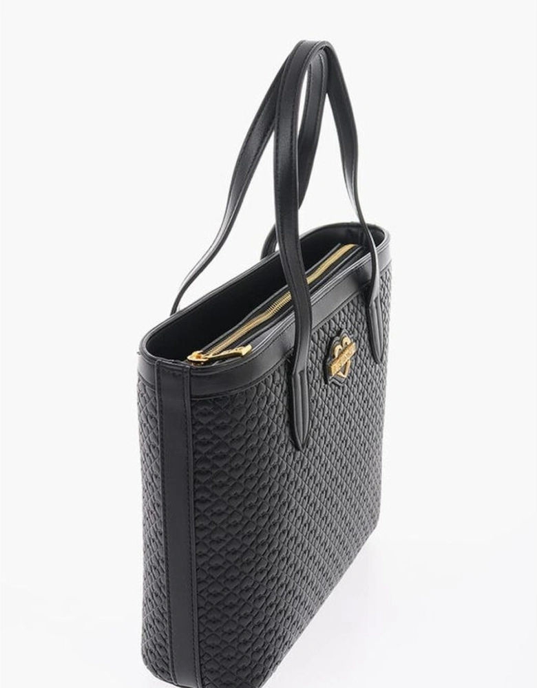 Metal Logo Double Handle Handbag with Studded Bottom Women - Black