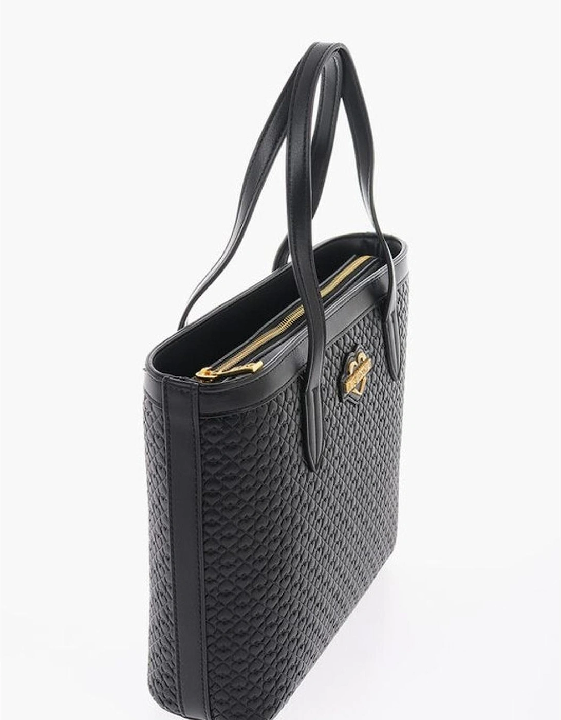 Metal Logo Double Handle Handbag with Studded Bottom Women - Black