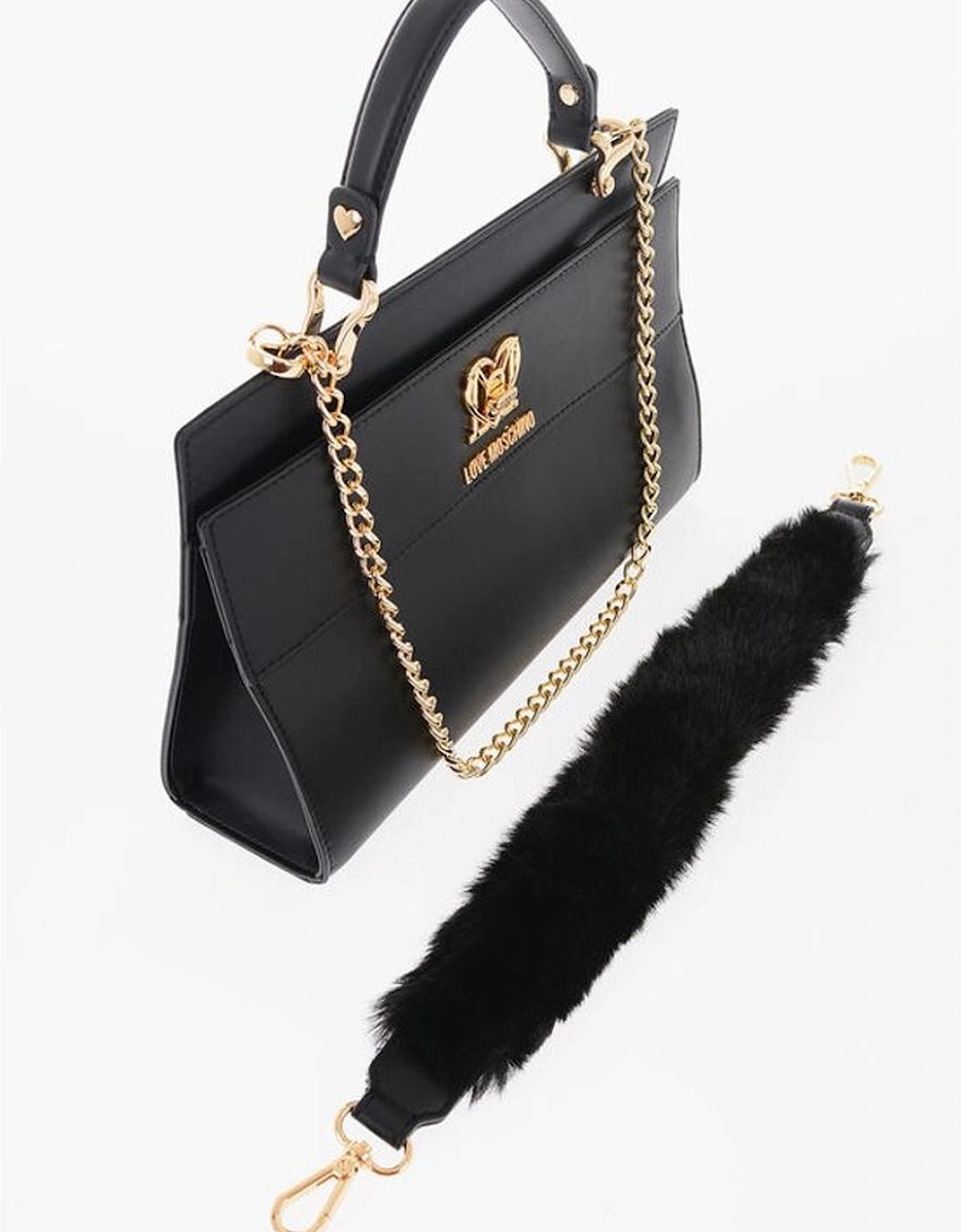 Solid Color Metal Logo Handbag with Removable Strap Women - Black Tote