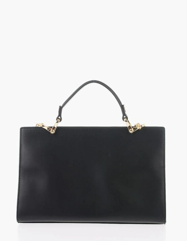 Solid Color Metal Logo Handbag with Removable Strap Women - Black Tote