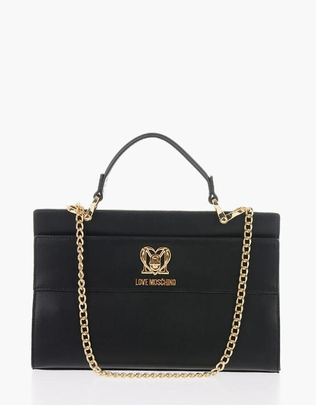 Solid Color Metal Logo Handbag with Removable Strap Women - Black Tote, 5 of 4