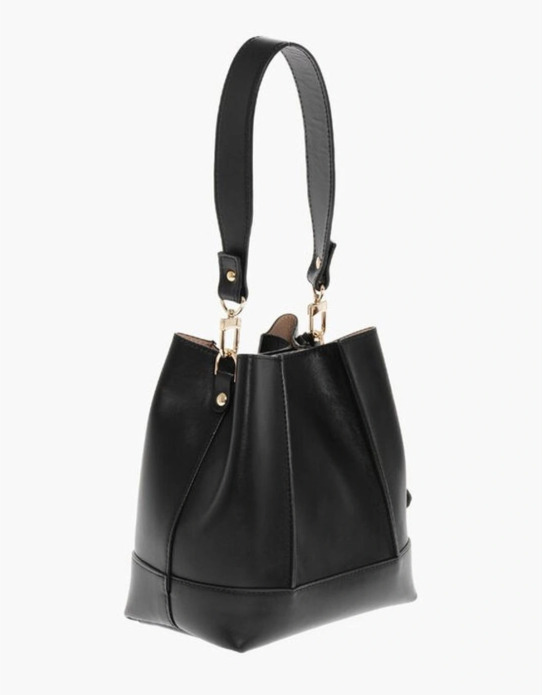Logo Leather Shoulder Bag with Studded Bottom Women - Black