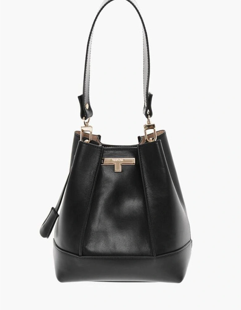 Logo Leather Shoulder Bag with Studded Bottom Women - Black