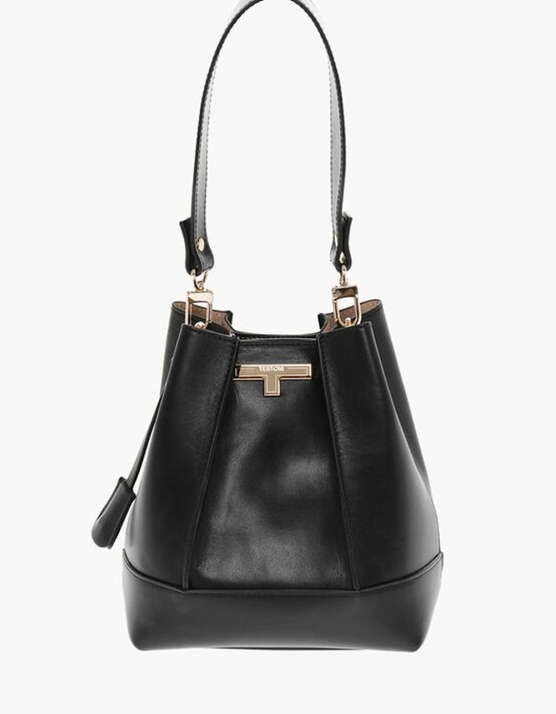 Logo Leather Shoulder Bag with Studded Bottom Women - Black, 7 of 6