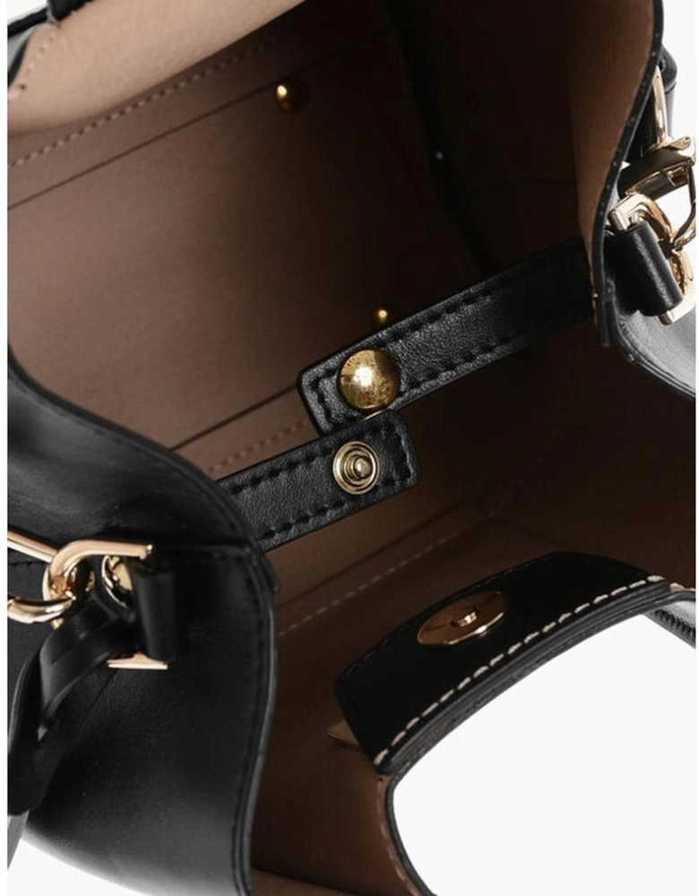 Logo Leather Shoulder Bag with Studded Bottom Women - Black