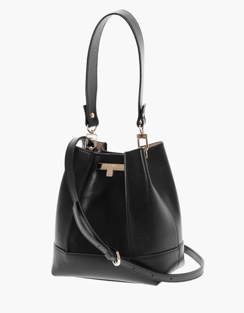 Logo Leather Shoulder Bag with Studded Bottom Women - Black