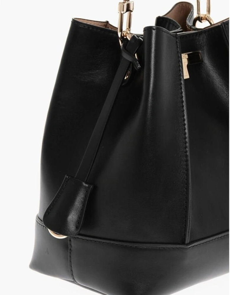 Logo Leather Shoulder Bag with Studded Bottom Women - Black