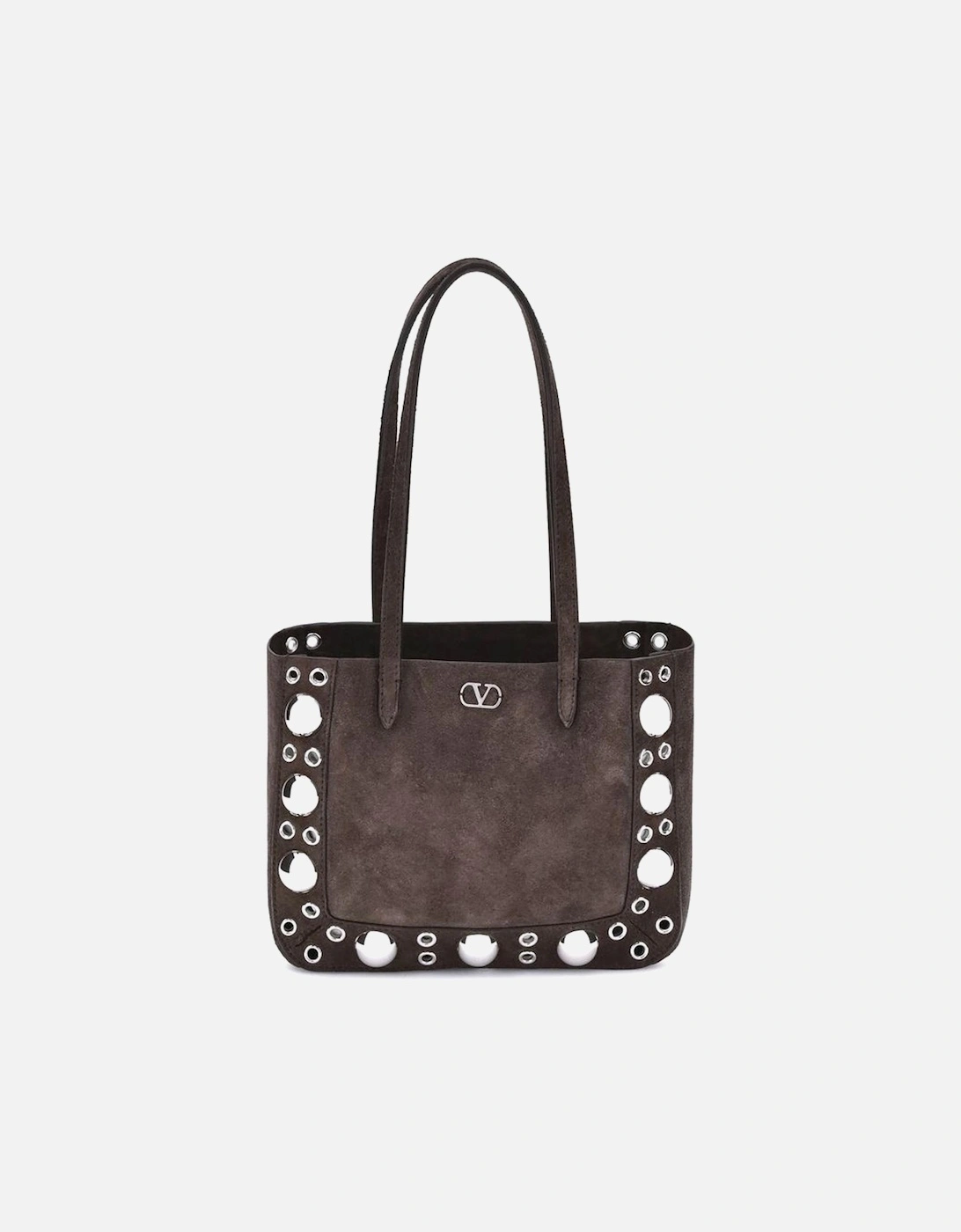 Suede Tote Bag with Studded Detail and VLogo Women - Brown Shoulder, 5 of 4