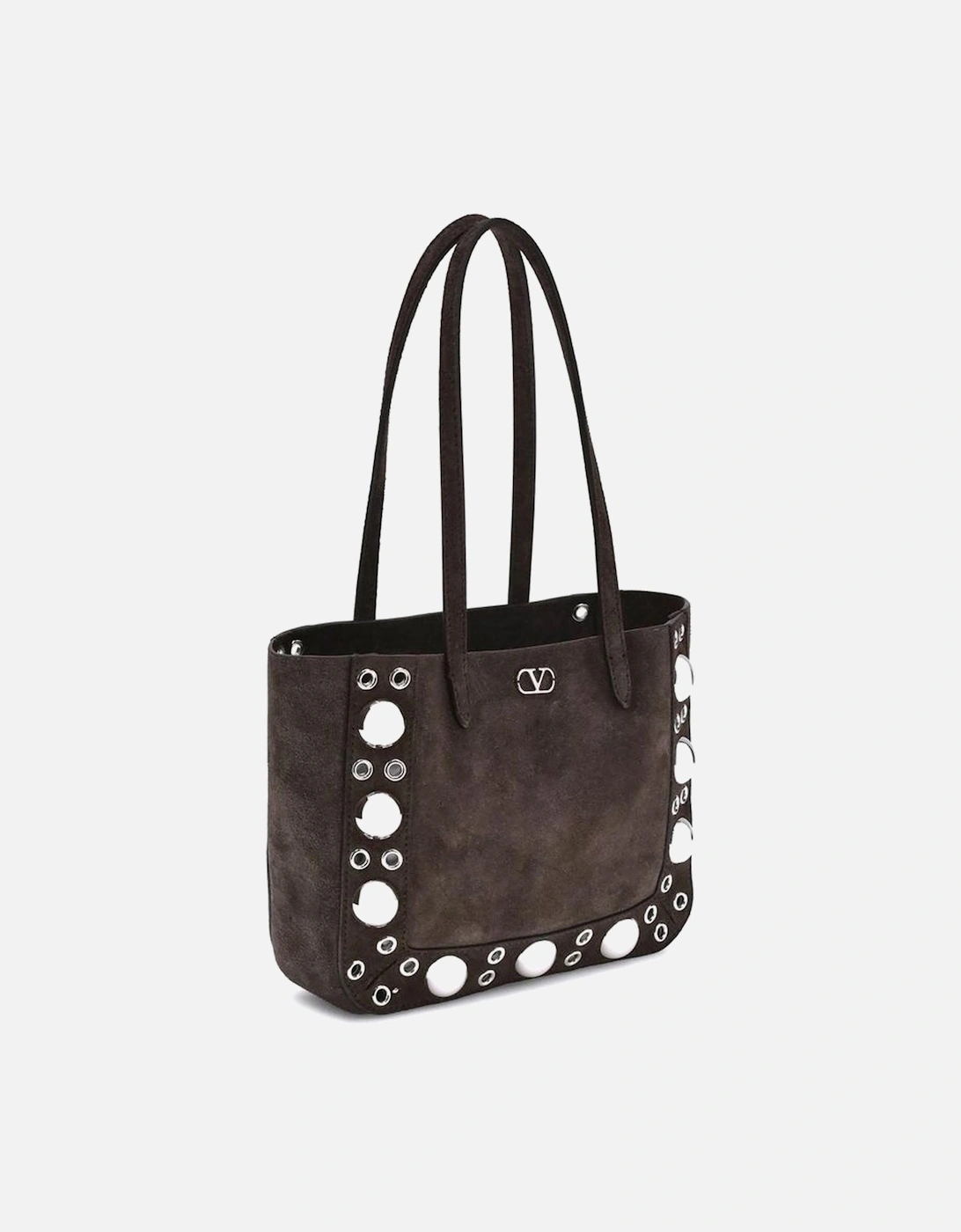 Suede Tote Bag with Studded Detail and VLogo Women - Brown Shoulder