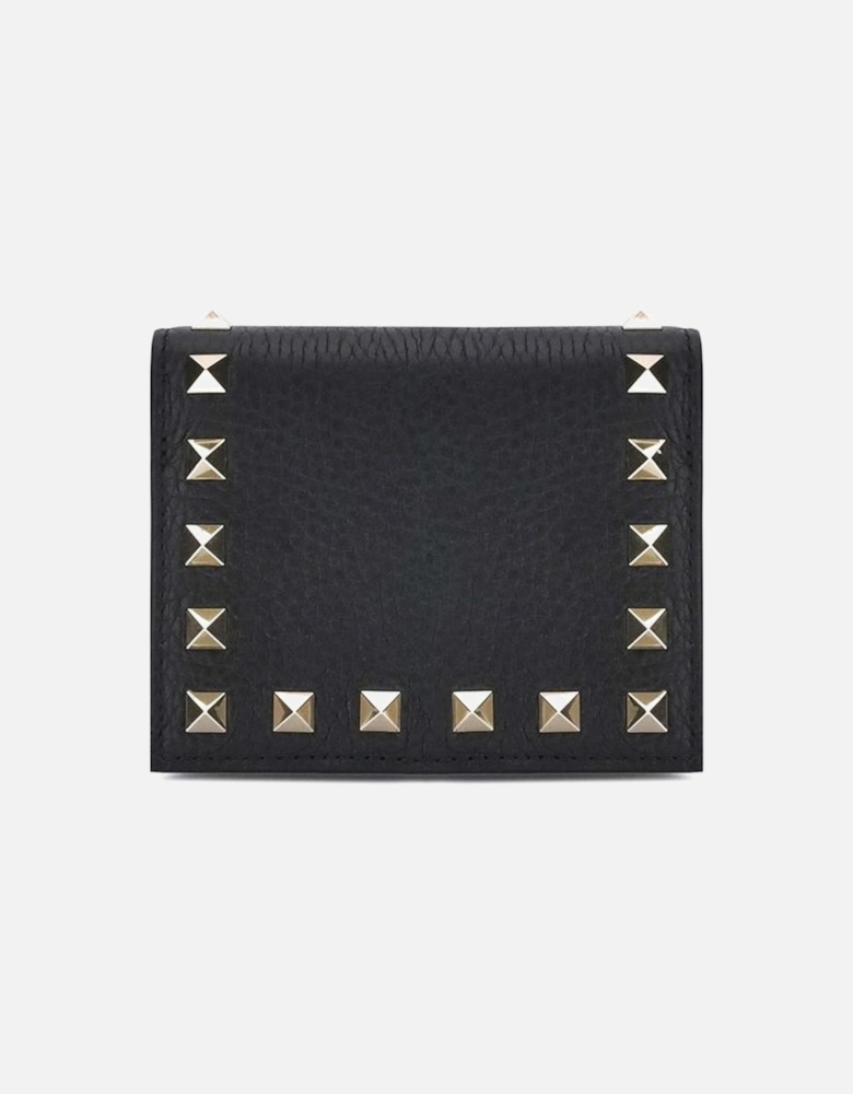 Rockstud Grained Leather Bifold Wallet Women - Black