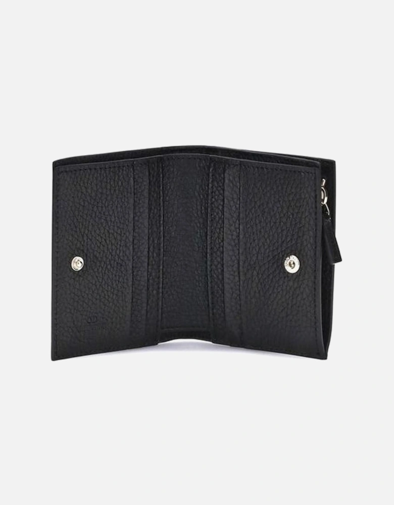 Rockstud Grained Leather Bifold Wallet Women - Black