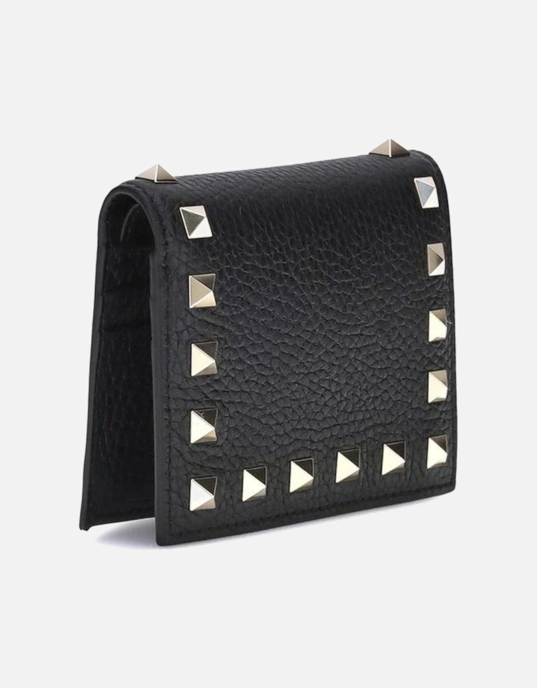 Rockstud Grained Leather Bifold Wallet Women - Black