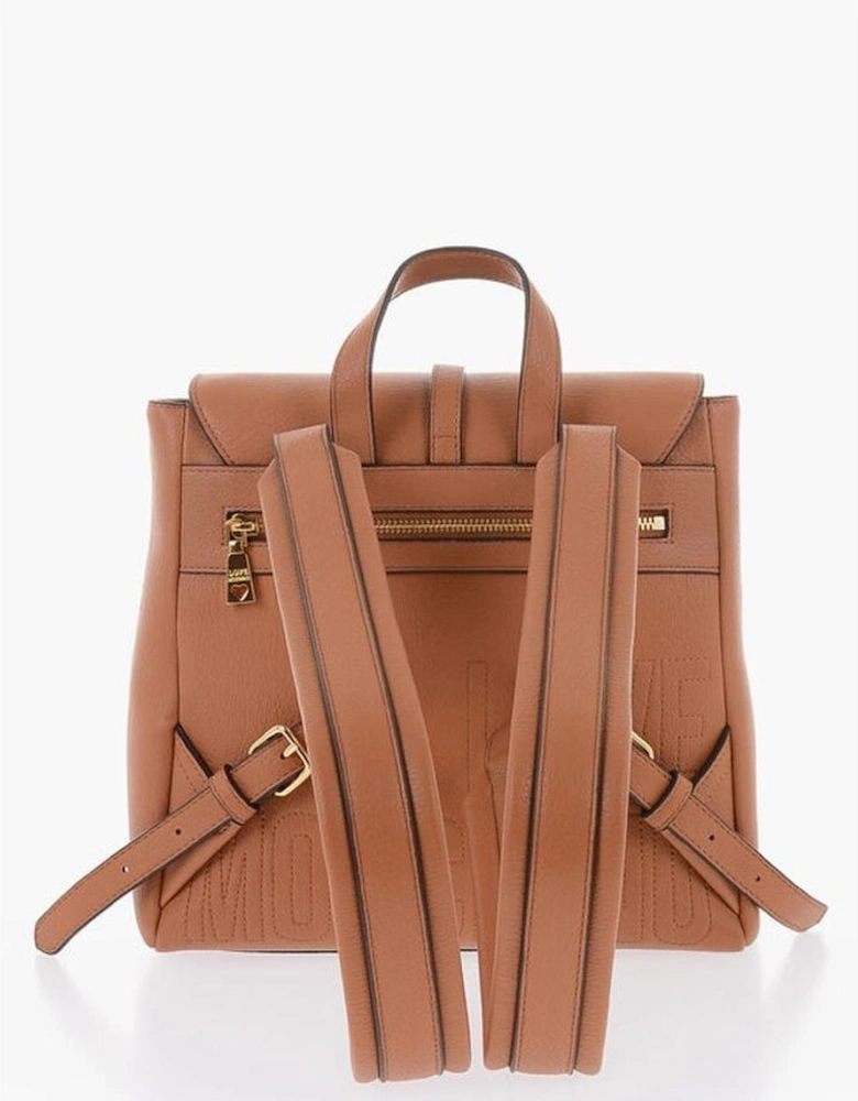 Embroidered Metal Logo Solid Color Handbag Women - Brown Backpacks