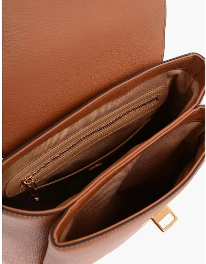 Embroidered Metal Logo Solid Color Handbag Women - Brown Backpacks
