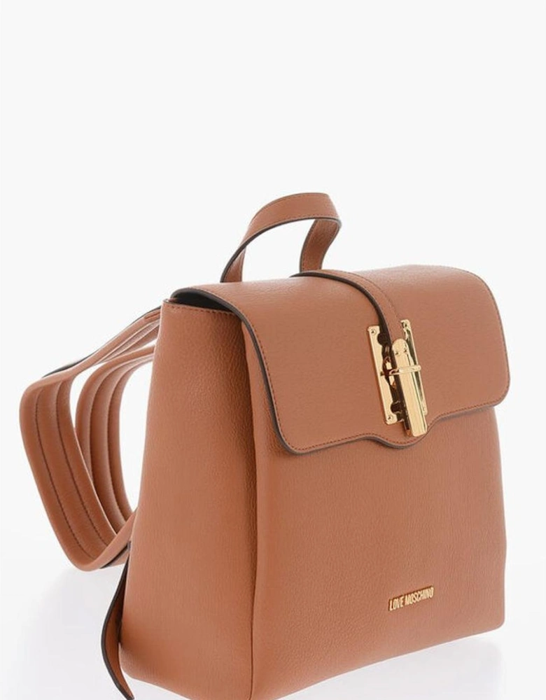 Embroidered Metal Logo Solid Color Handbag Women - Brown Backpacks