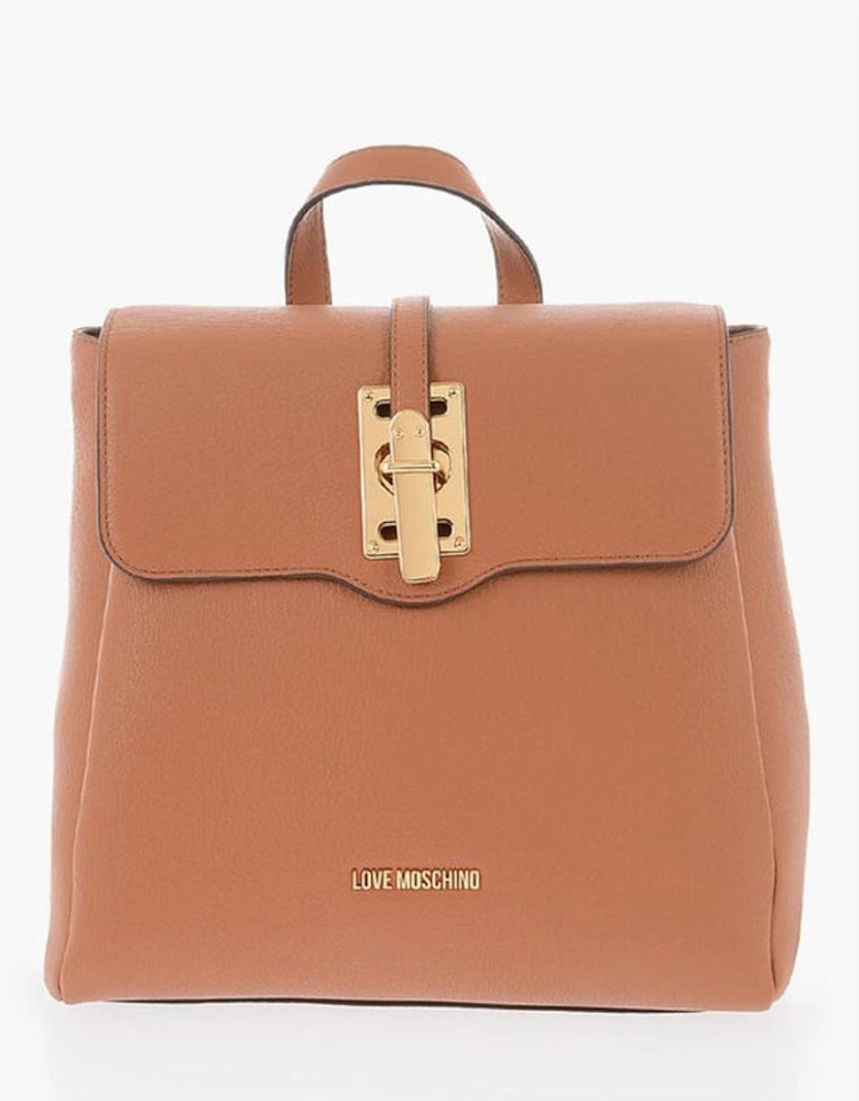 Embroidered Metal Logo Solid Color Handbag Women - Brown Backpacks