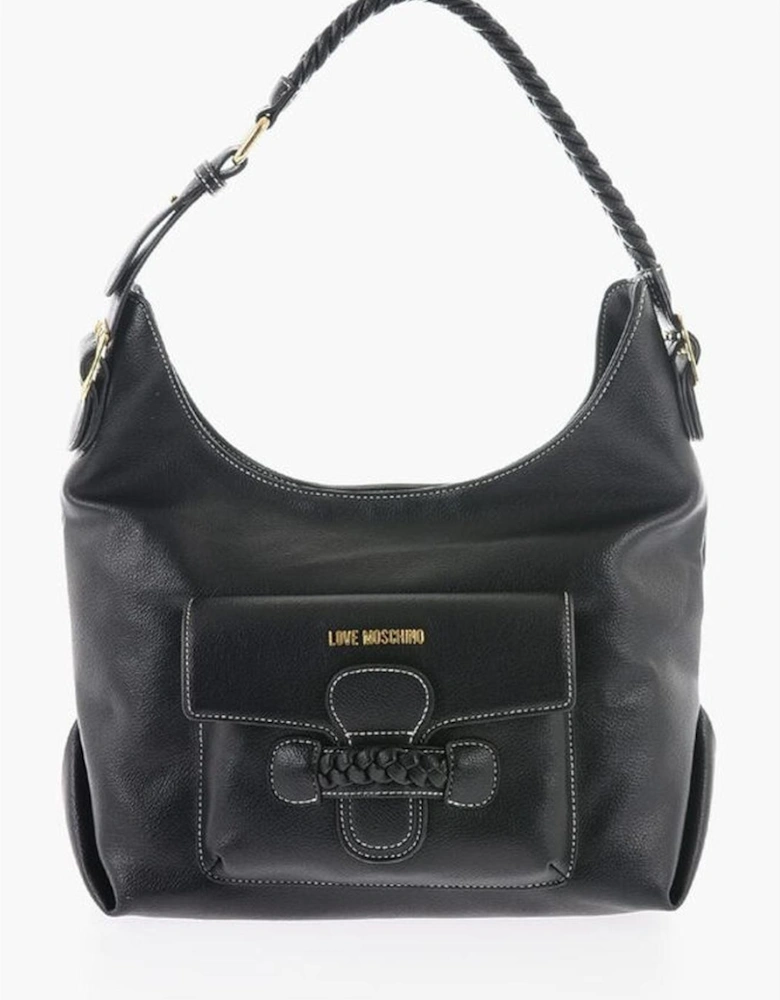 Logo Metal Eco-Leather Shoulder Bag Women - Black