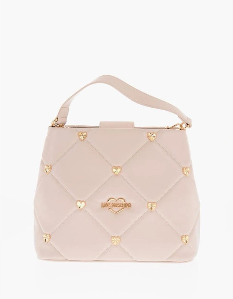 Metal Eco-Leather Handbag with Adjustable Strap Women - Beige Tote