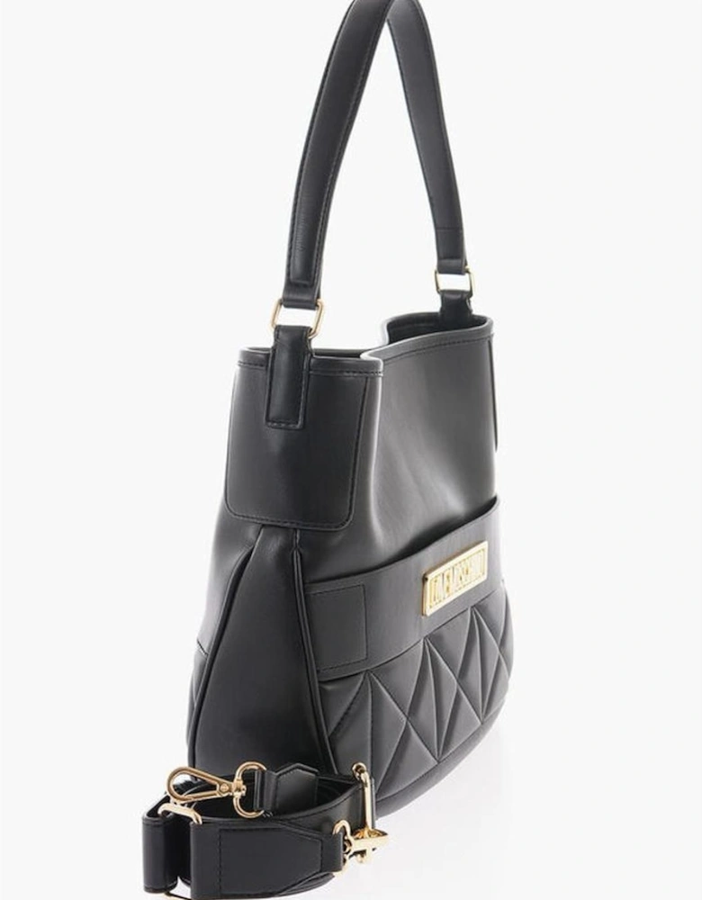Eco-Leather Shoulder Bag with Adjustable Strap Women - Black