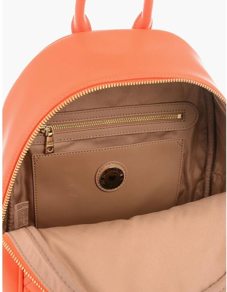 Solid Metal Zip Closure Shoulder Bag Women - Orange Backpacks