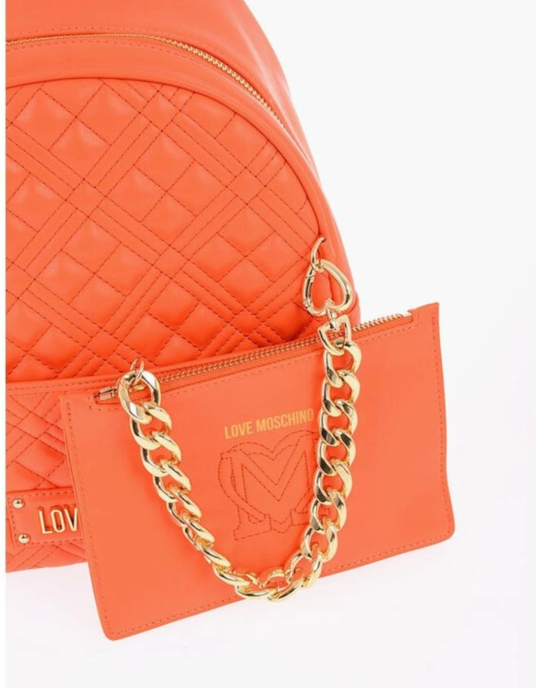 Solid Metal Zip Closure Shoulder Bag Women - Orange Backpacks