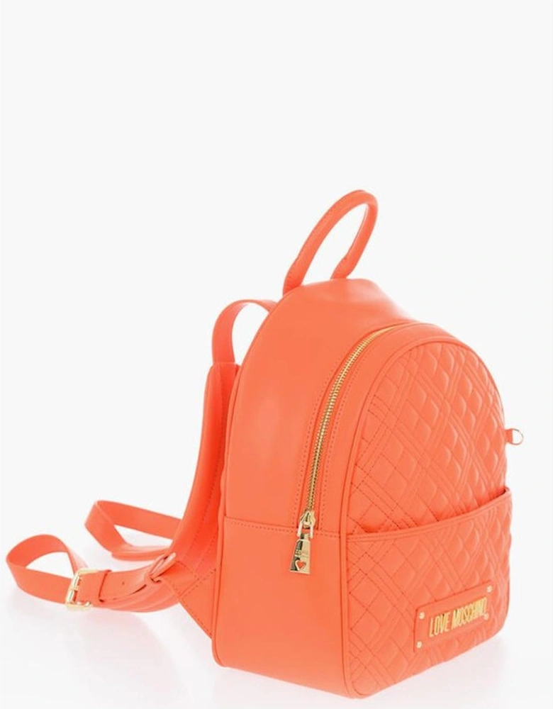 Solid Metal Zip Closure Shoulder Bag Women - Orange Backpacks