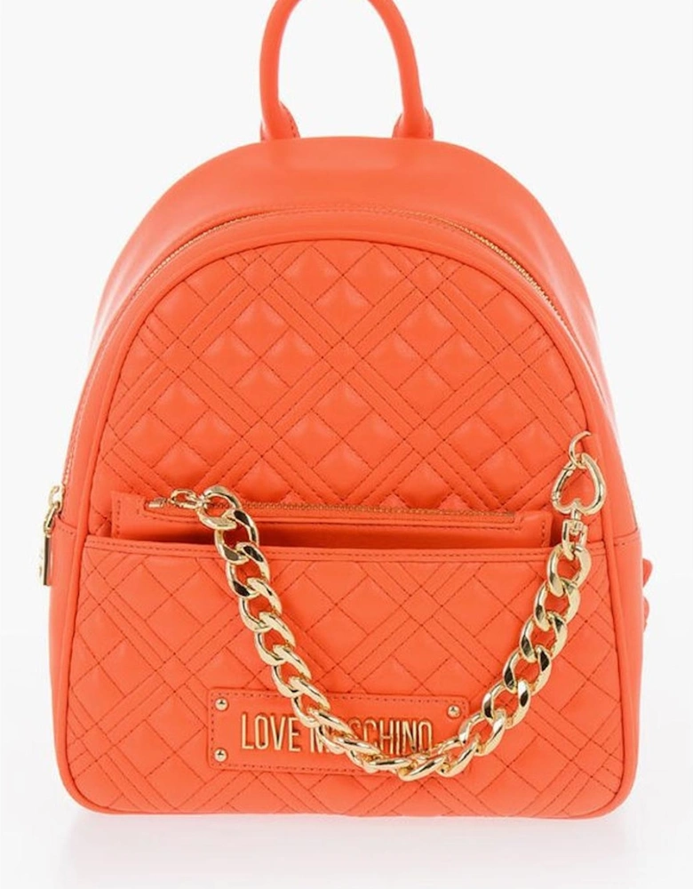 Solid Metal Zip Closure Shoulder Bag Women - Orange Backpacks